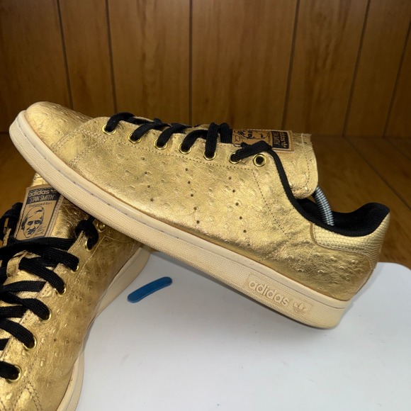 Adidas Stan Smith Gold Ostrich Embossed Metallic Sneakers AQ4705 Mens 11.5